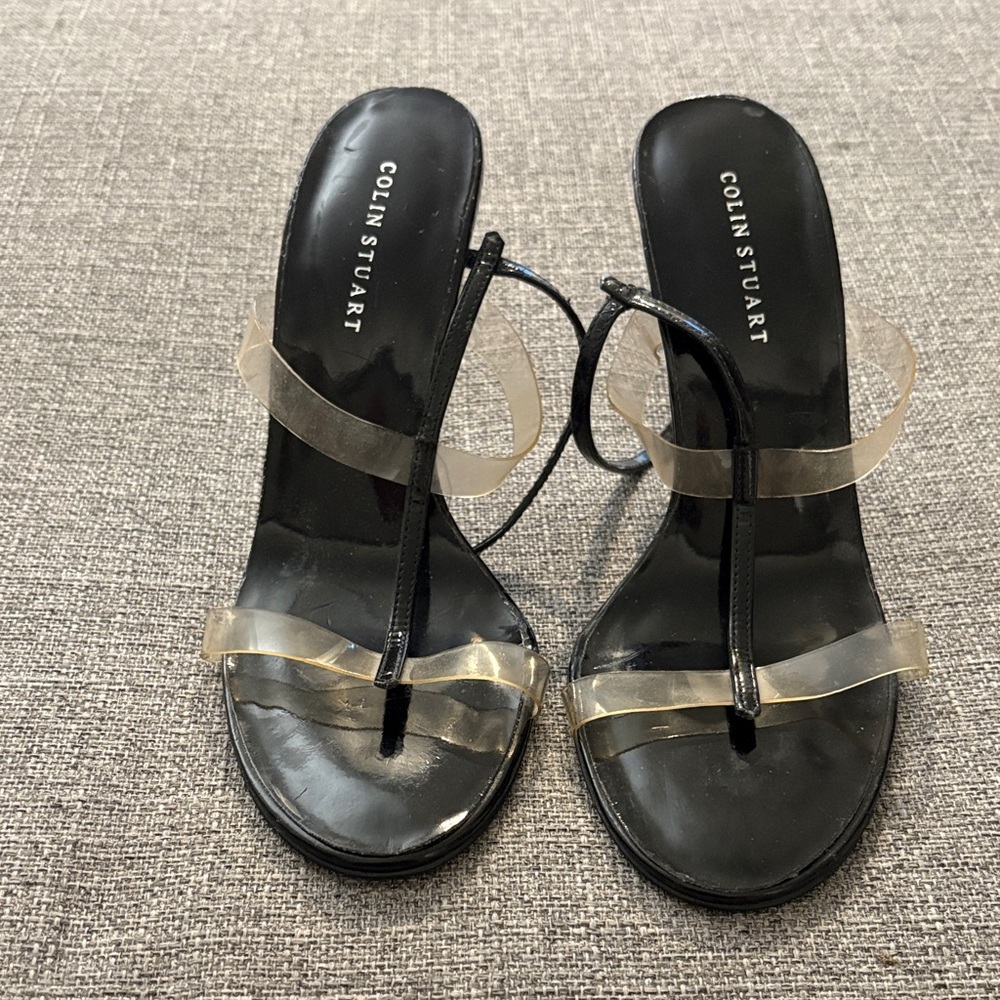 Colin Stuart Black Heeled Sandals with Clear Straps
